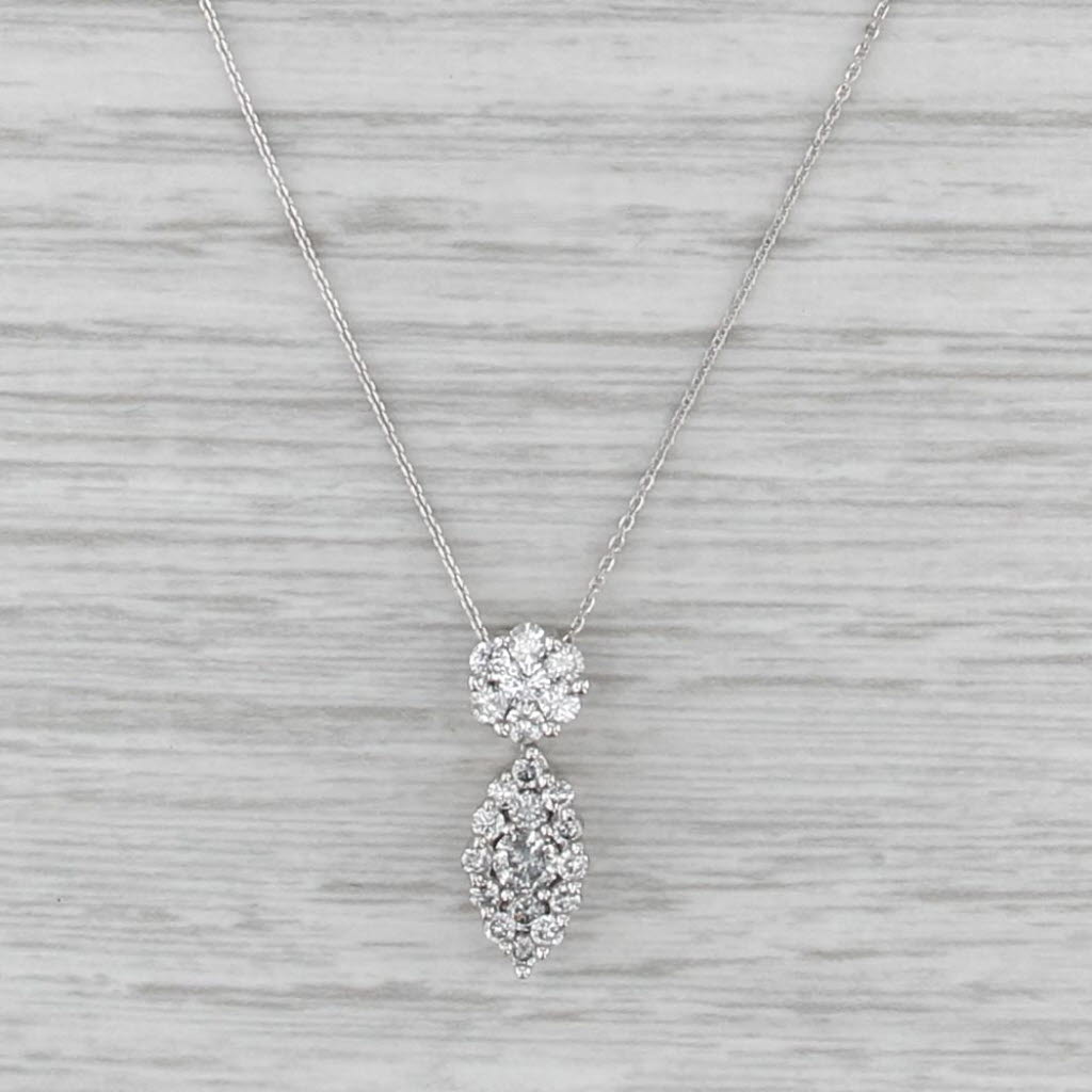 0.63ctw Diamond Marquise Drop Pendant Necklace 18k White Gold 17.5" Cable Chain