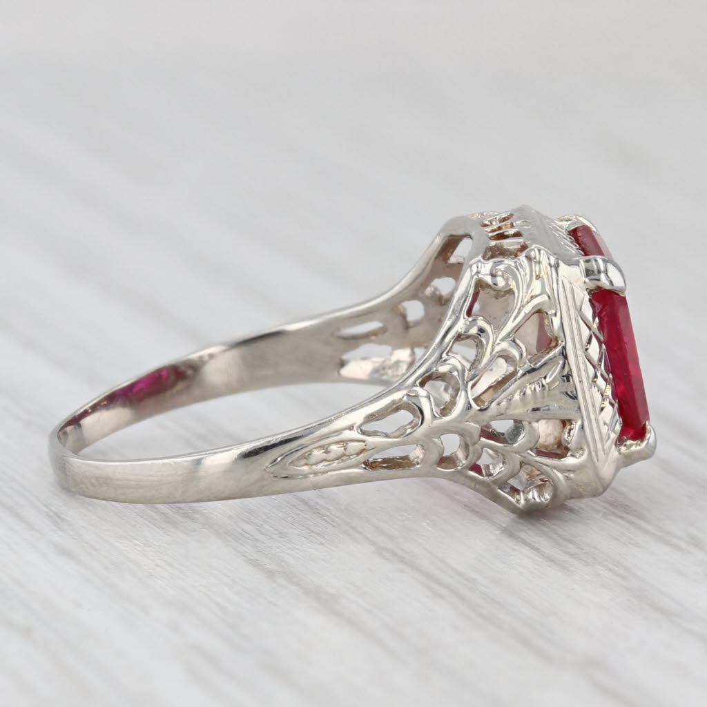 Light Gray Vintage 3.45ct Lab Created Ruby Solitaire Ring 14k White Gold Size 8