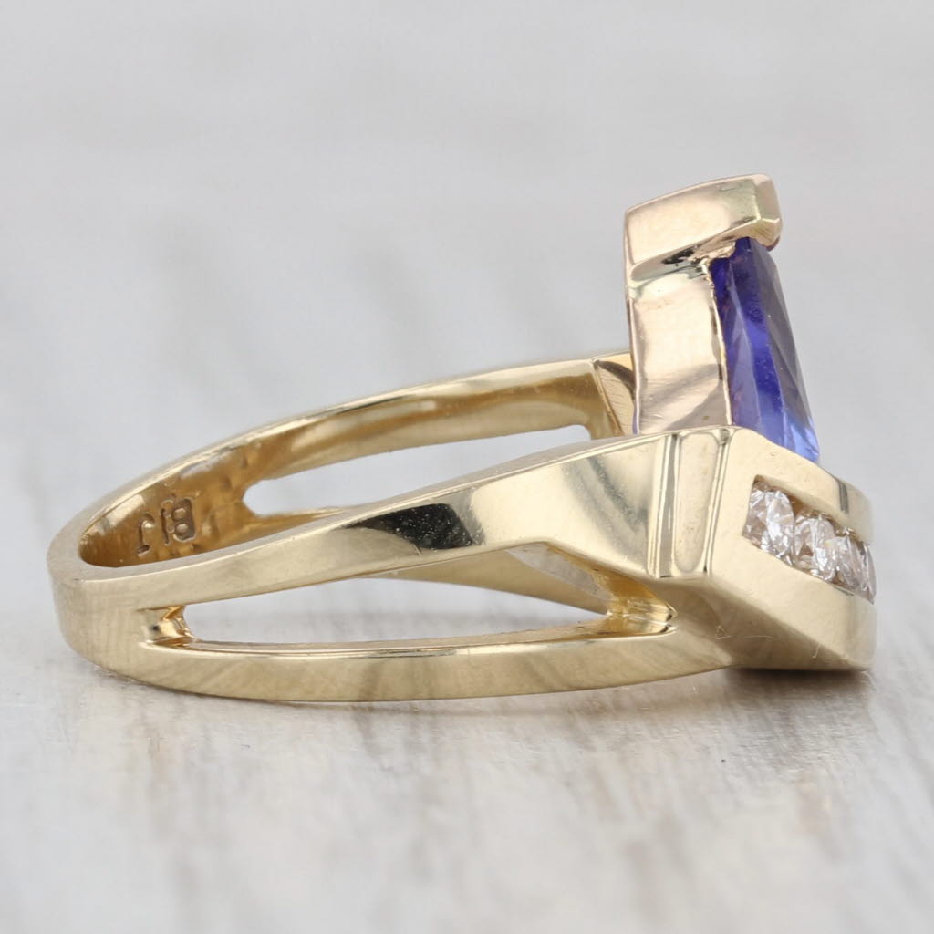 Light Gray 2.91ctw Tanzanite Diamond Ring 14k Yellow Gold Size 6.25 Abstract Bypass