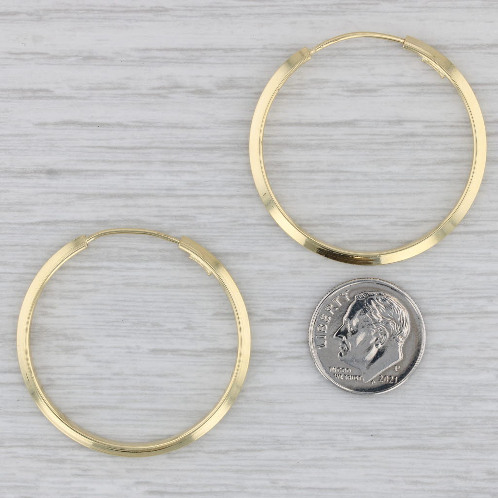 Gray Beveled Hoop Earrings 18k Yellow Gold Pierced Round Hoops