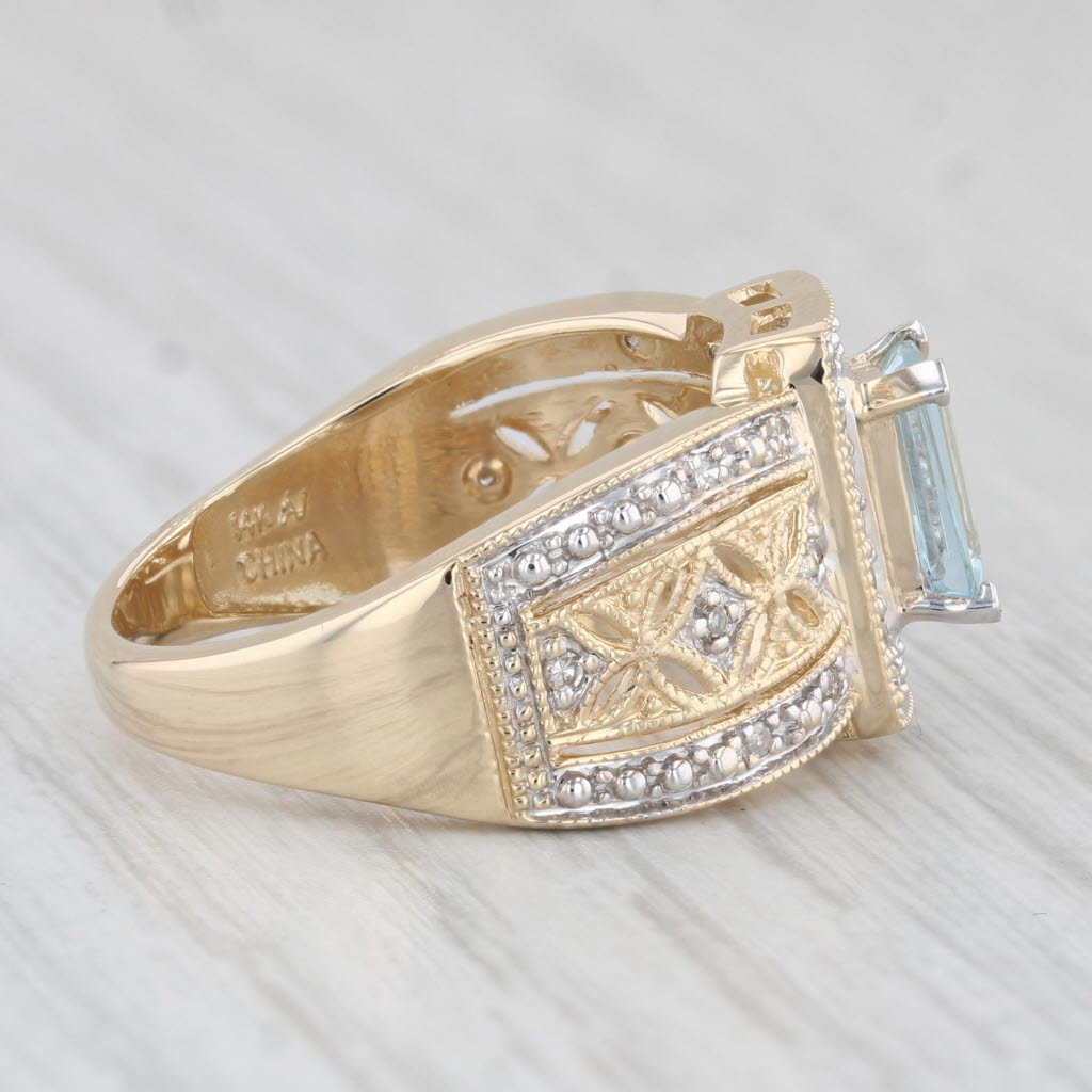 Light Gray 1.14ctw Aquamarine Diamond Cocktail Ring 14k Yellow Gold Size 8.25
