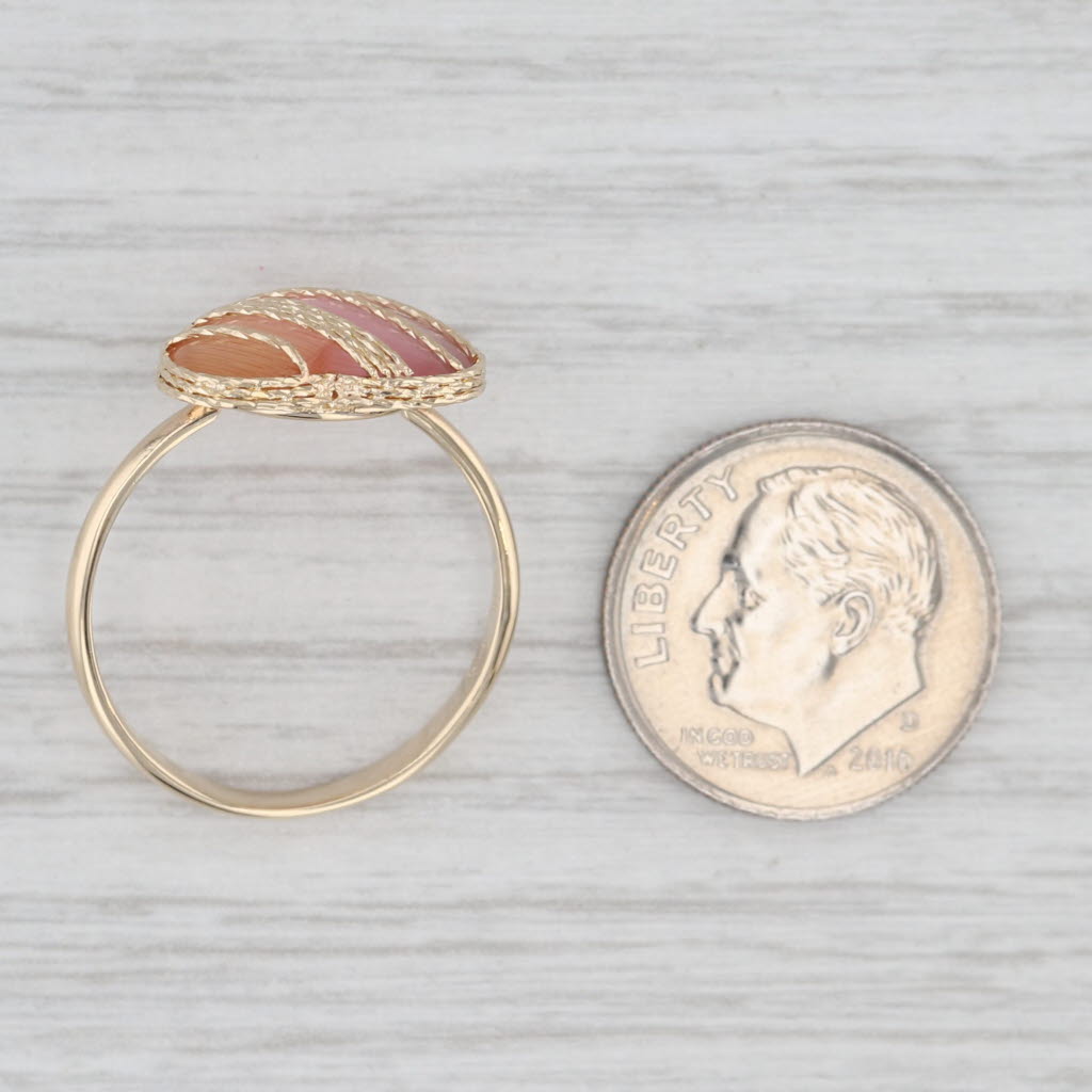 Light Gray Pink Glass Cabochon Heart Ring 14k Yellow Gold Size 8