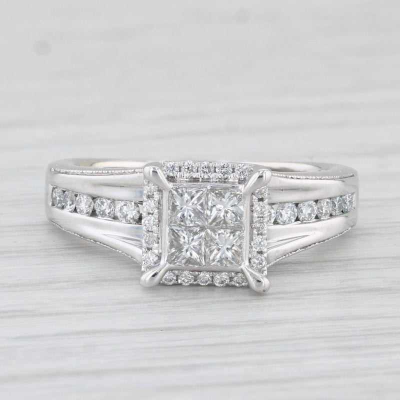 0.70ctw Princess Diamond Halo Engagement Ring 14k White Gold Size 6