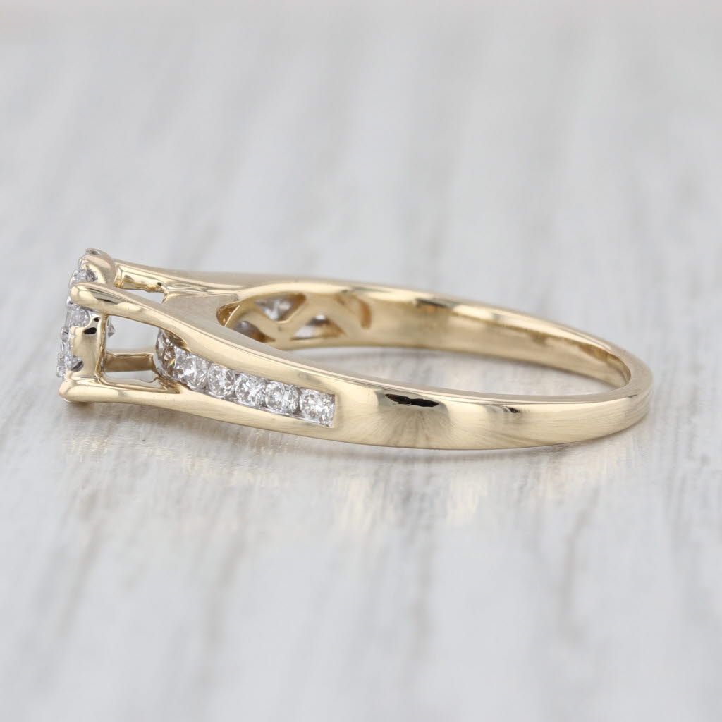0.56ctw Diamond Cluster Engagement Ring 14k Yellow Gold Size 8.5 Cathedral Band