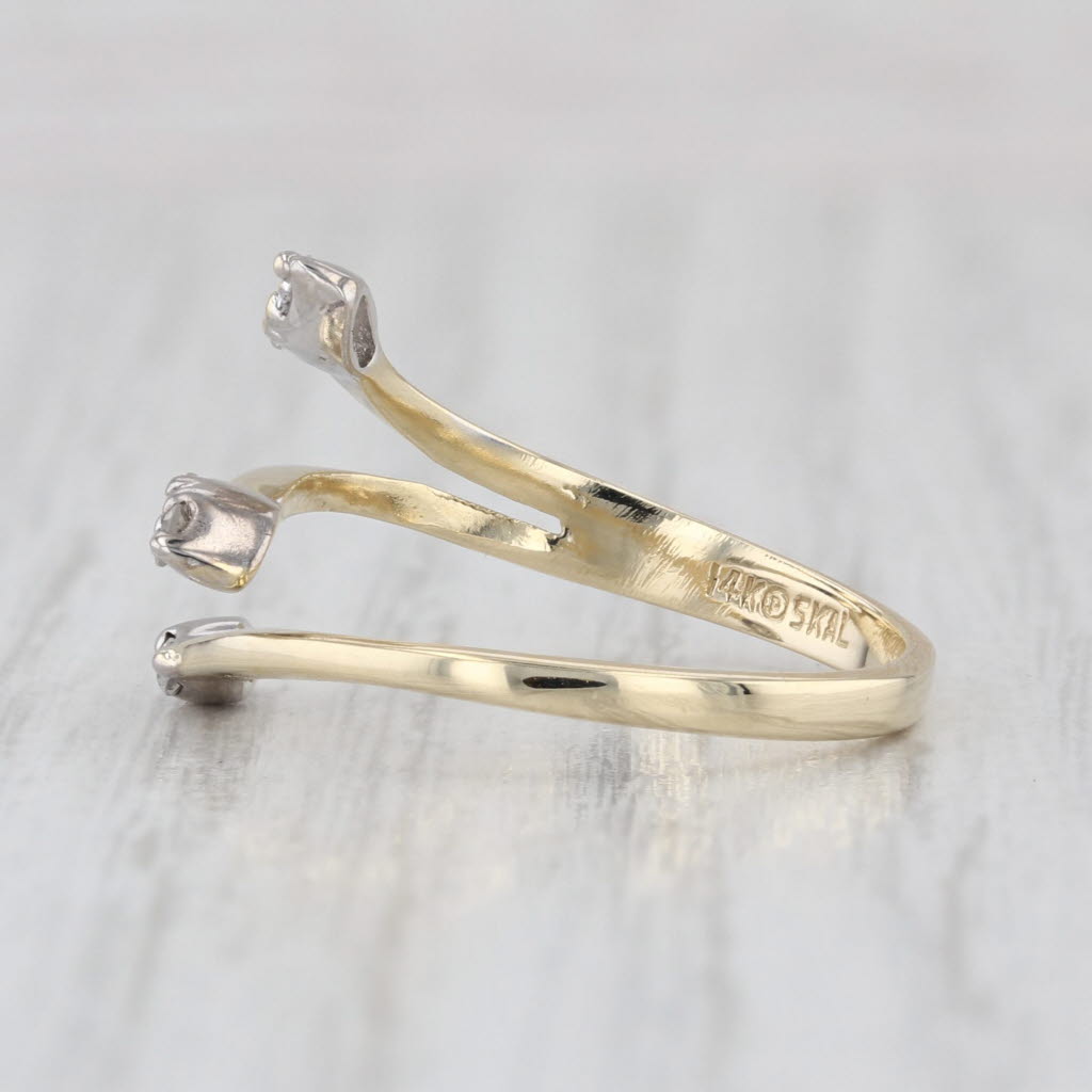 Diamond Spray Bypass Ring 14k Yellow White Gold Size 6.25 Adjustable
