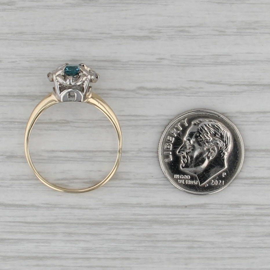 Vintage 0.94ctw Blue Topaz Diamond Halo Engagement Ring 14k Yellow Gold Size 8.5