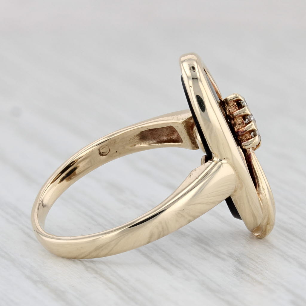 Light Gray Oval Onyx Ring 14k Yellow Gold Diamond Accents Size 5