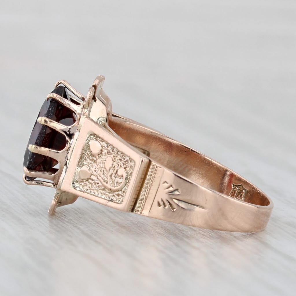 Light Gray Antique 2.10ct Oval Garnet Solitaire Ring 14k Rose Gold Size 6.25