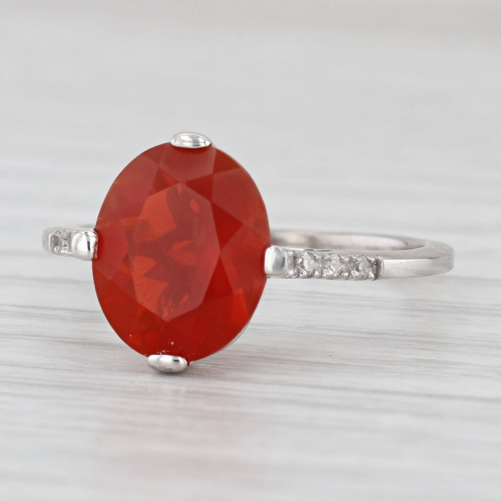 2.59ctw Fire Opal Diamond Ring 10k White Gold Size 8 Cathedral Band