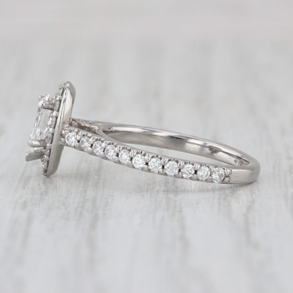 0.71ctw Pear Halo Dimond Engagement Ring 14k White Gold Size 3.5 Cathedral Band