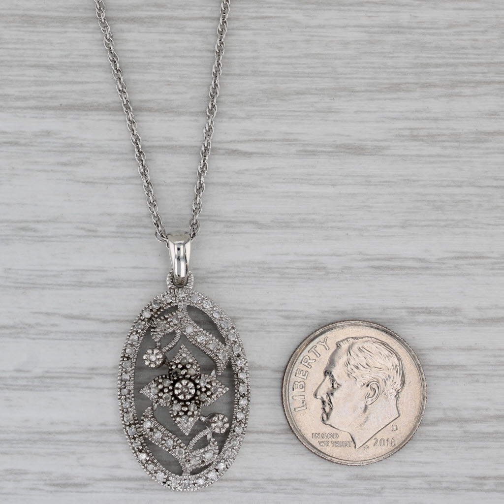 Gray 0.20ctw Diamond Flower Pendant Necklace Sterling Silver 18" Rope Chain
