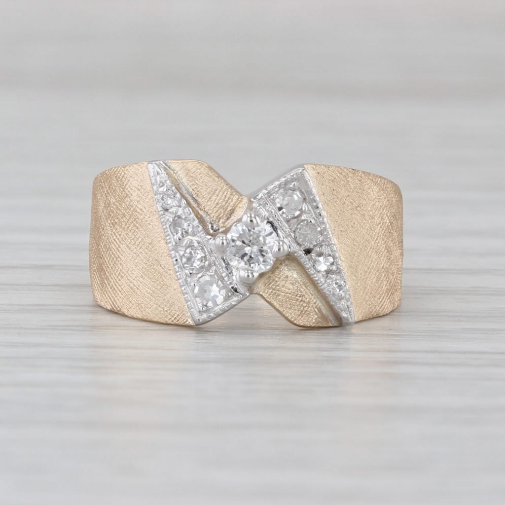 Vintage 0.21ctw Diamond Zig Zag Lightning Bolt Ring 14k White Yellow Gold