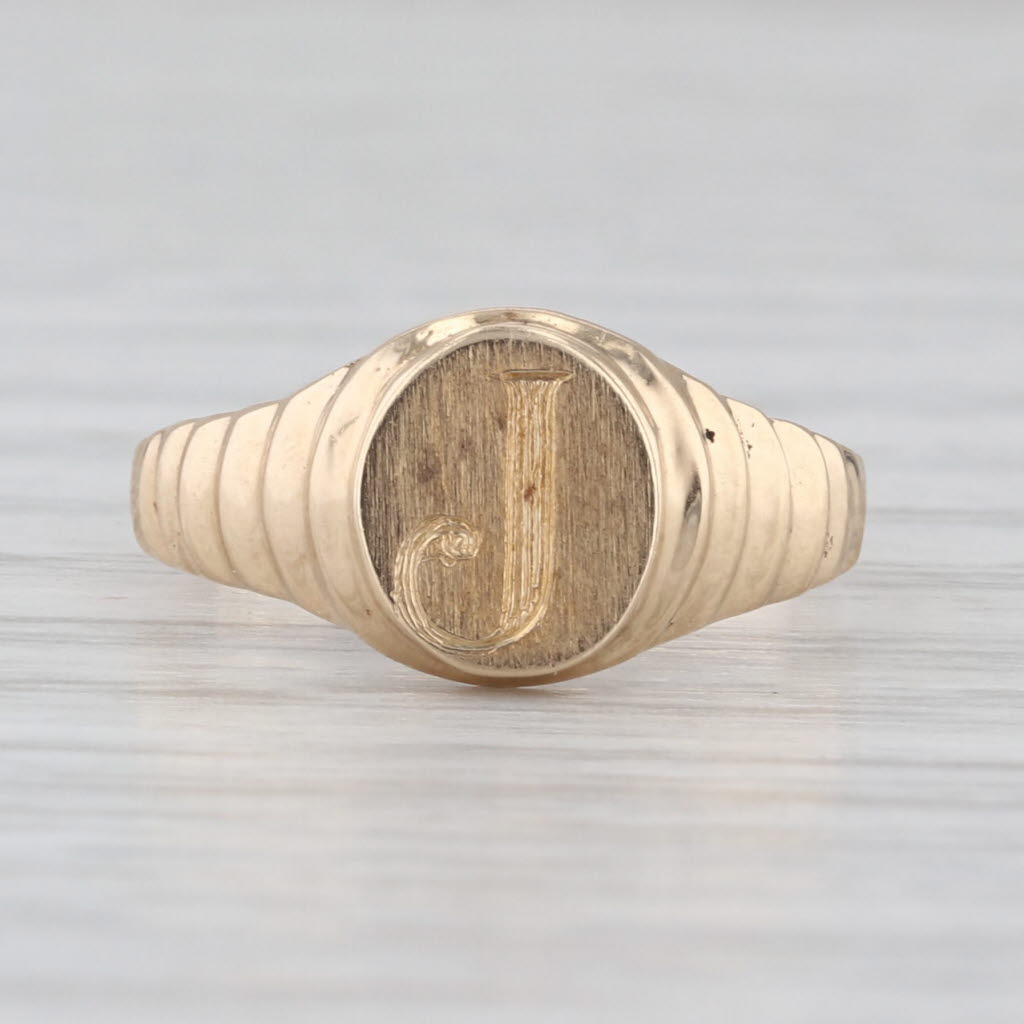 Letter Initial "J" Signet Ring 14k Yellow Gold Size 4.5