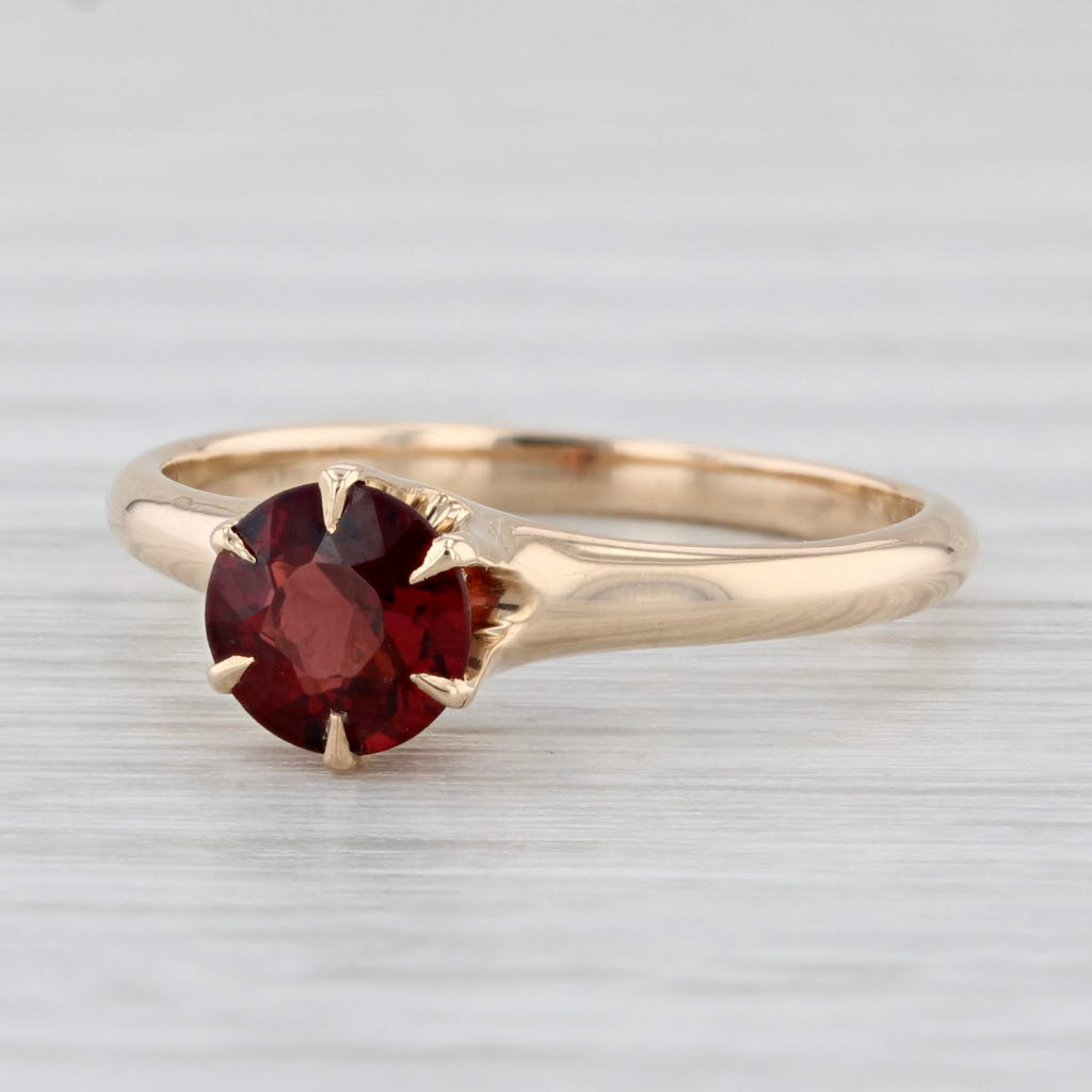 Light Gray Antique Round Garnet Solitaire Ring 14k Yellow Gold Size 6.25