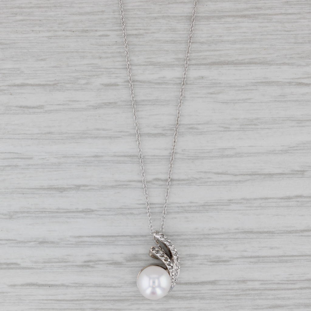 Gray New Cultured Pearl Diamond Pendant Necklace 10k White Gold 18" Rope Chain