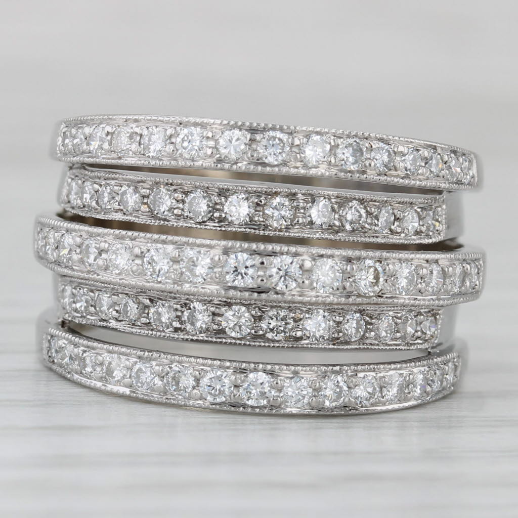 Gray 1.02ctw Diamond Multiband Ring 18k White Gold Size 8 Cocktail