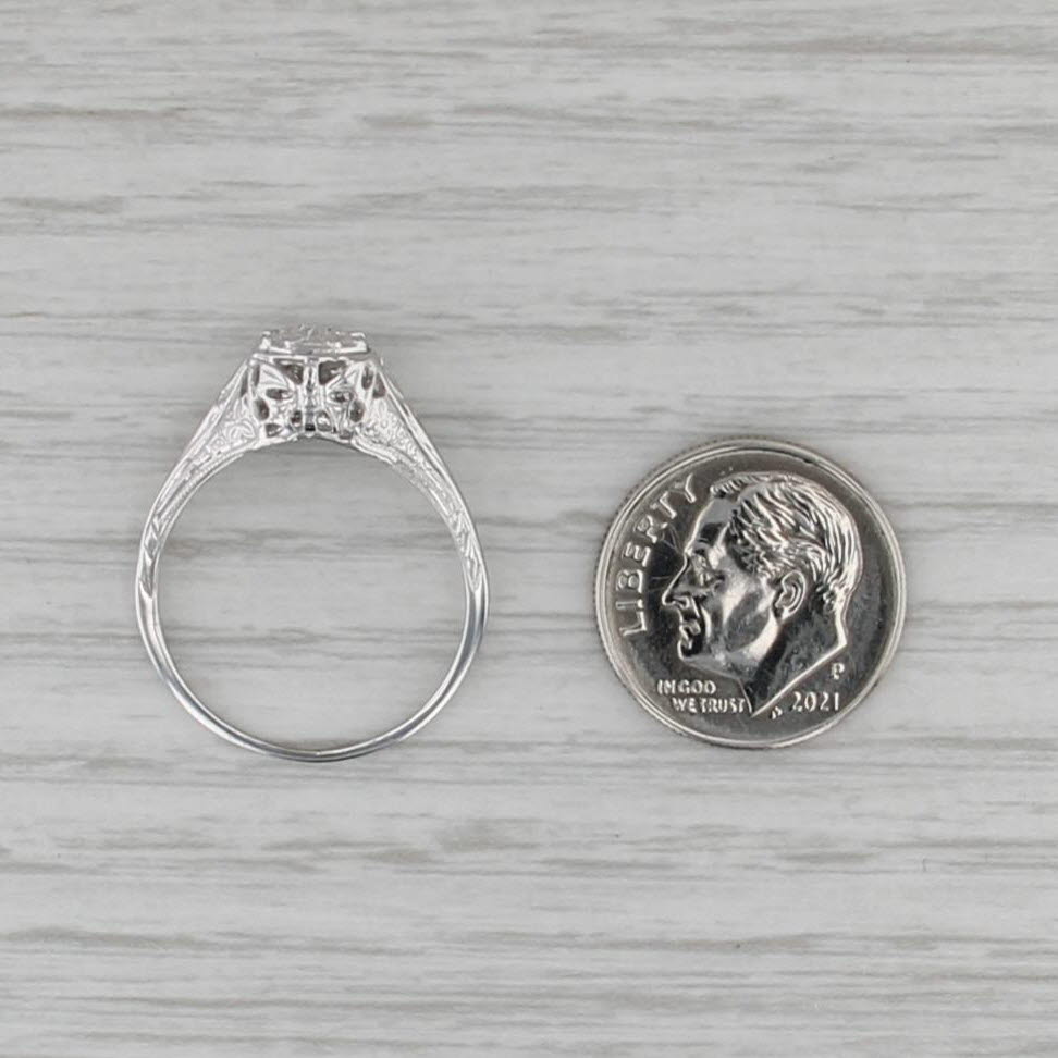 Art Deco 0.10ct Diamond Engagement Ring 18k Gold Filigree Old European Solitaire