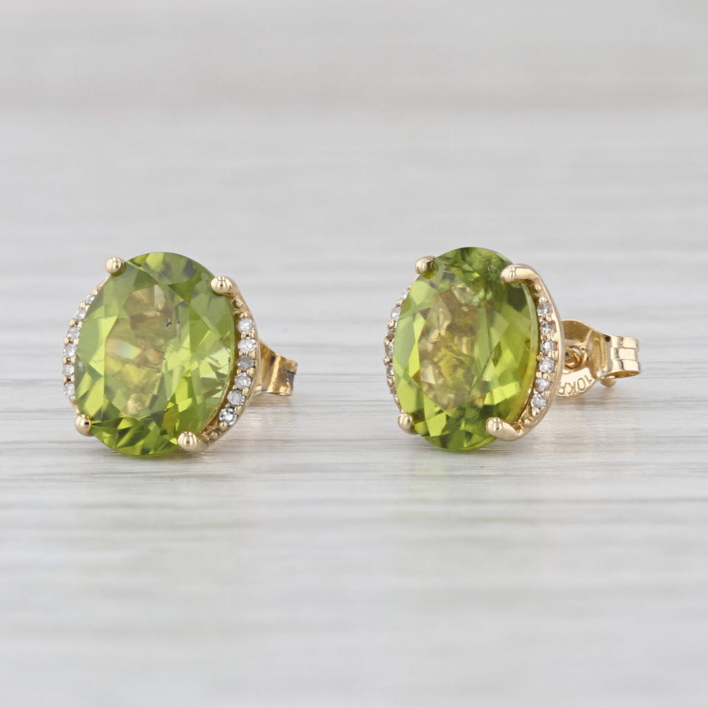 3.58ctw Peridot Diamond Halo Stud Earrings 10k Yellow Gold Studs
