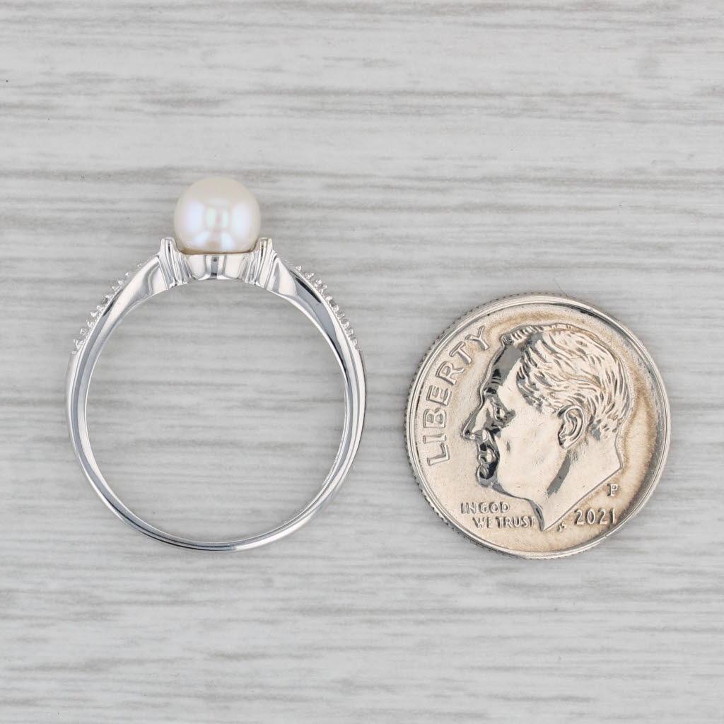 Gray Cultured Pearl Diamond Ring 10k White Gold Size 7