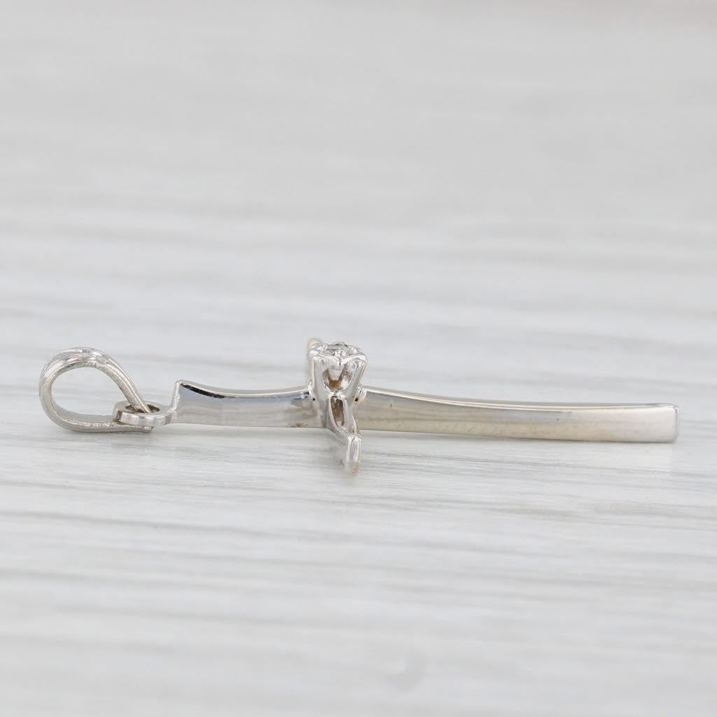 Light Gray Diamond Solitaire Cross Pendant 14k White Gold