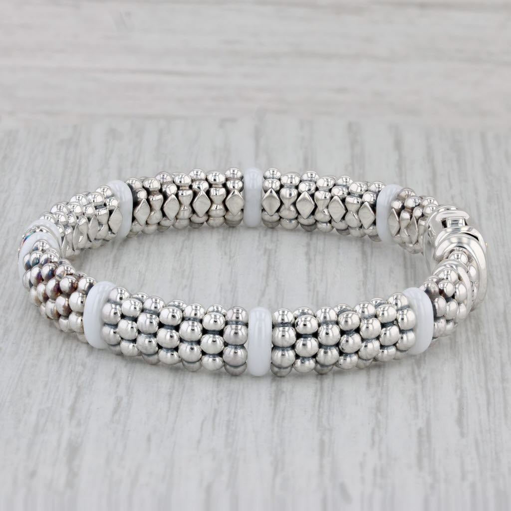 Gray Lagos Caviar Diamond Ceramic Single Station Bracelet Sterling Silver 18k Gold