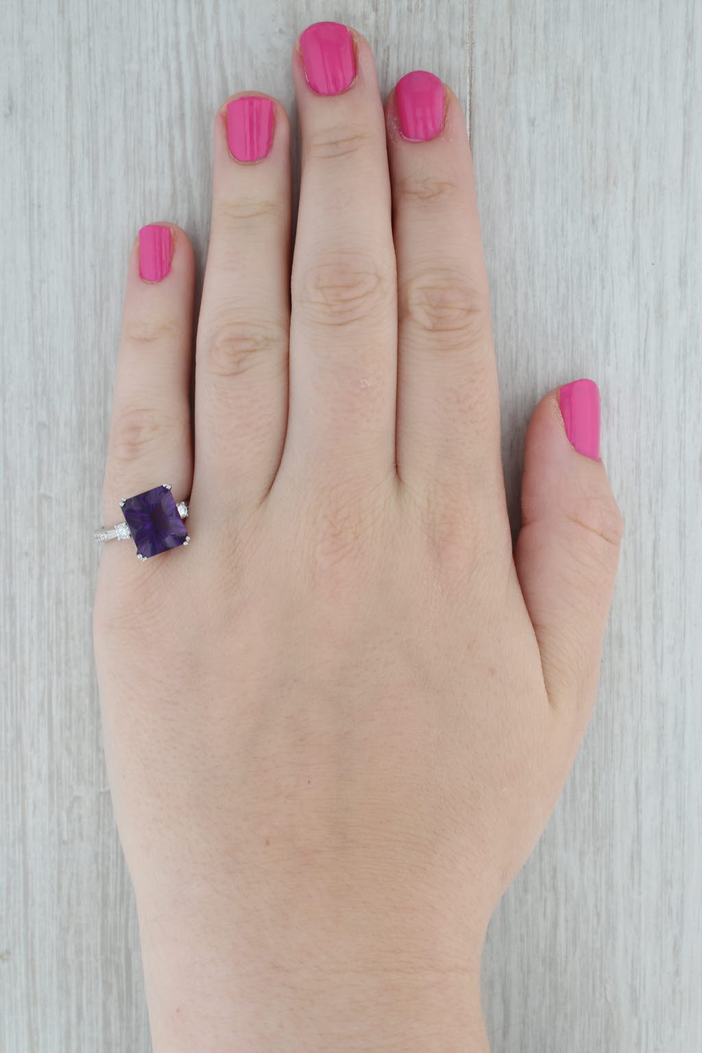 Gray 6.05ctw Amethyst Diamond Ring 14k White Gold Size 7.25