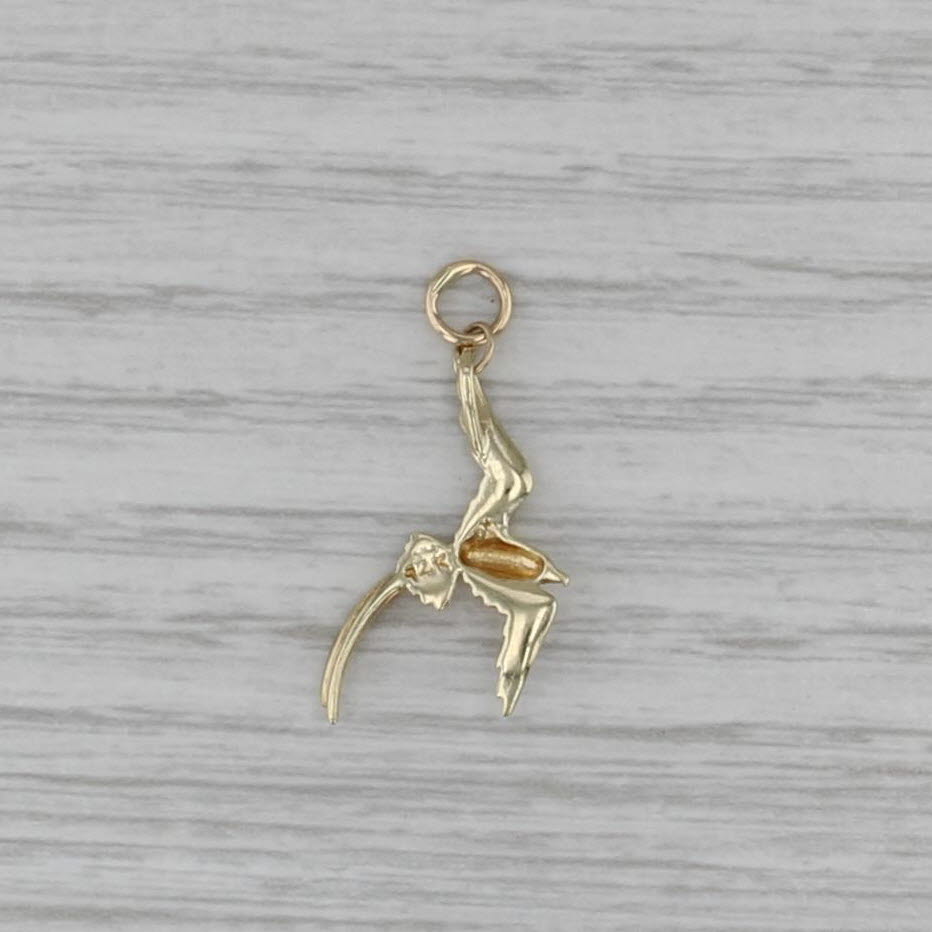 Crane Charm 14k Yellow Gold Bird Pendant Small Drop