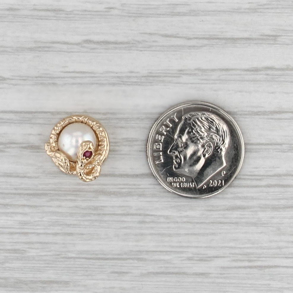 Vintage Cultured Pearl Ruby Snake Slide Bracelet Charm 14k Gold Archer Hallmark