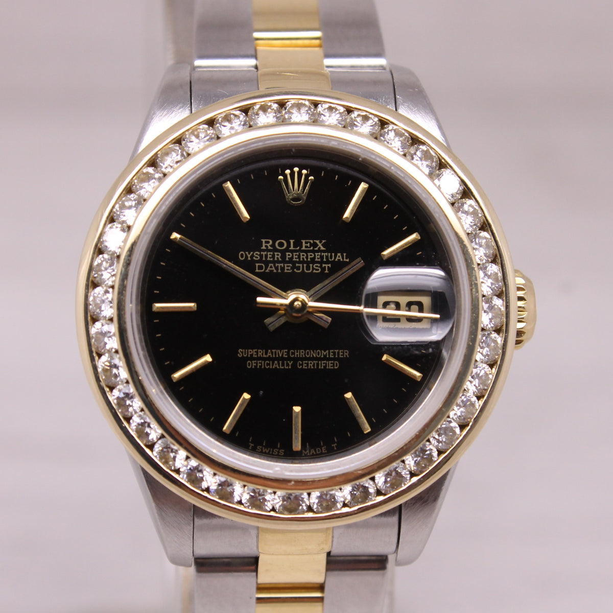 Rolex Datejust Ladies 26mm 79173 18k & Steel Watch Oyster Custom Diamond Bezel
