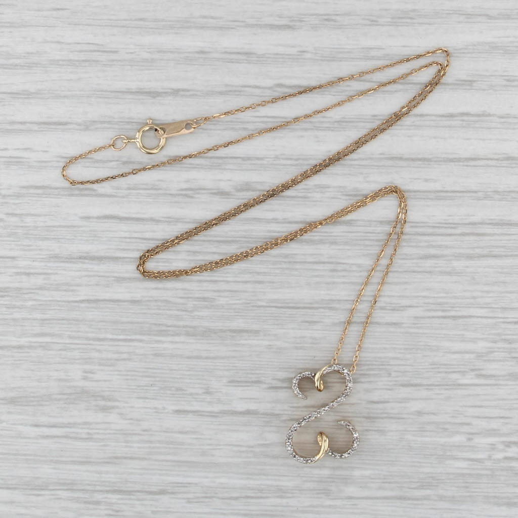 Jane Seymour Diamond Open Hearts Pendant Necklace 10k Gold 18" Cable Chain