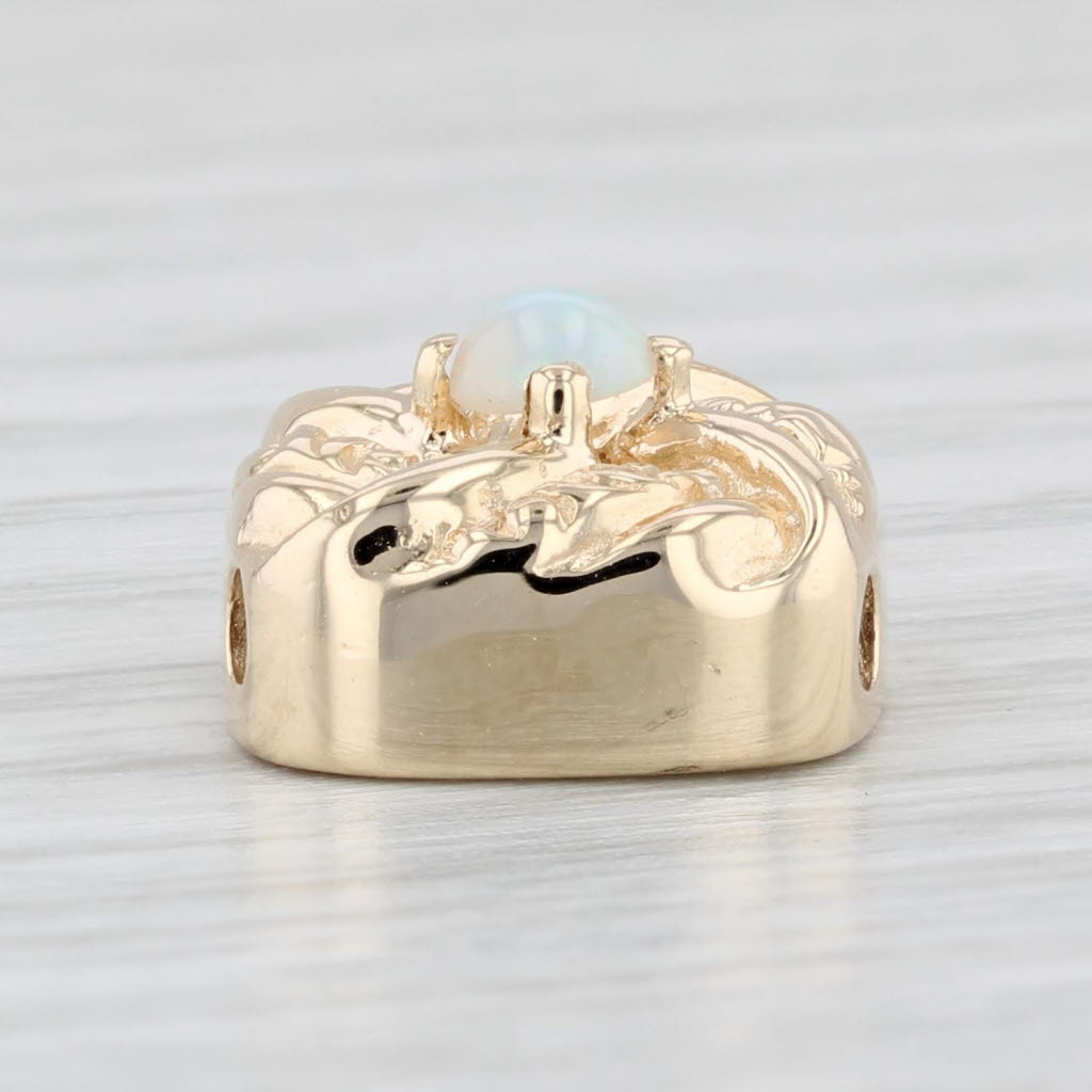 Light Gray Vintage Opal Slide Bracelet Charm 14k Yellow Gold Round Cabochon Solitaire
