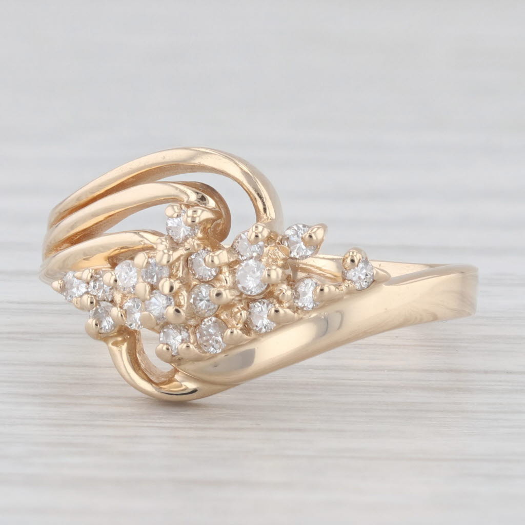Light Gray 0.20ctw Diamond Cluster Ring 14k Yellow Gold Bypass Size 8