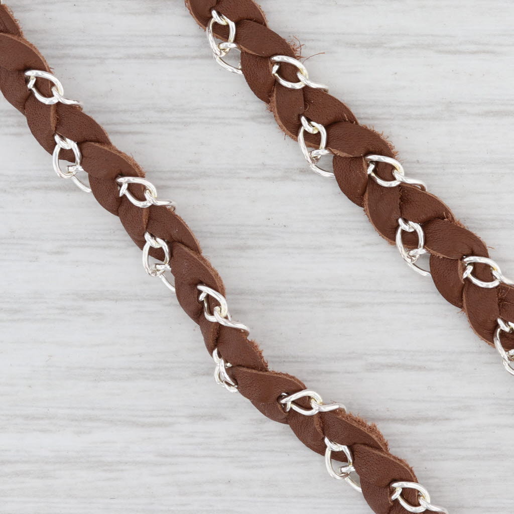 New Nina Wynn Necklace Cordelia Woven Brown Leather Druzy Quartz