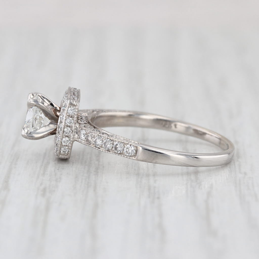 1.42ctw Cushion Diamond Halo Engagement Ring 14k White Gold Size 8.5 GIA