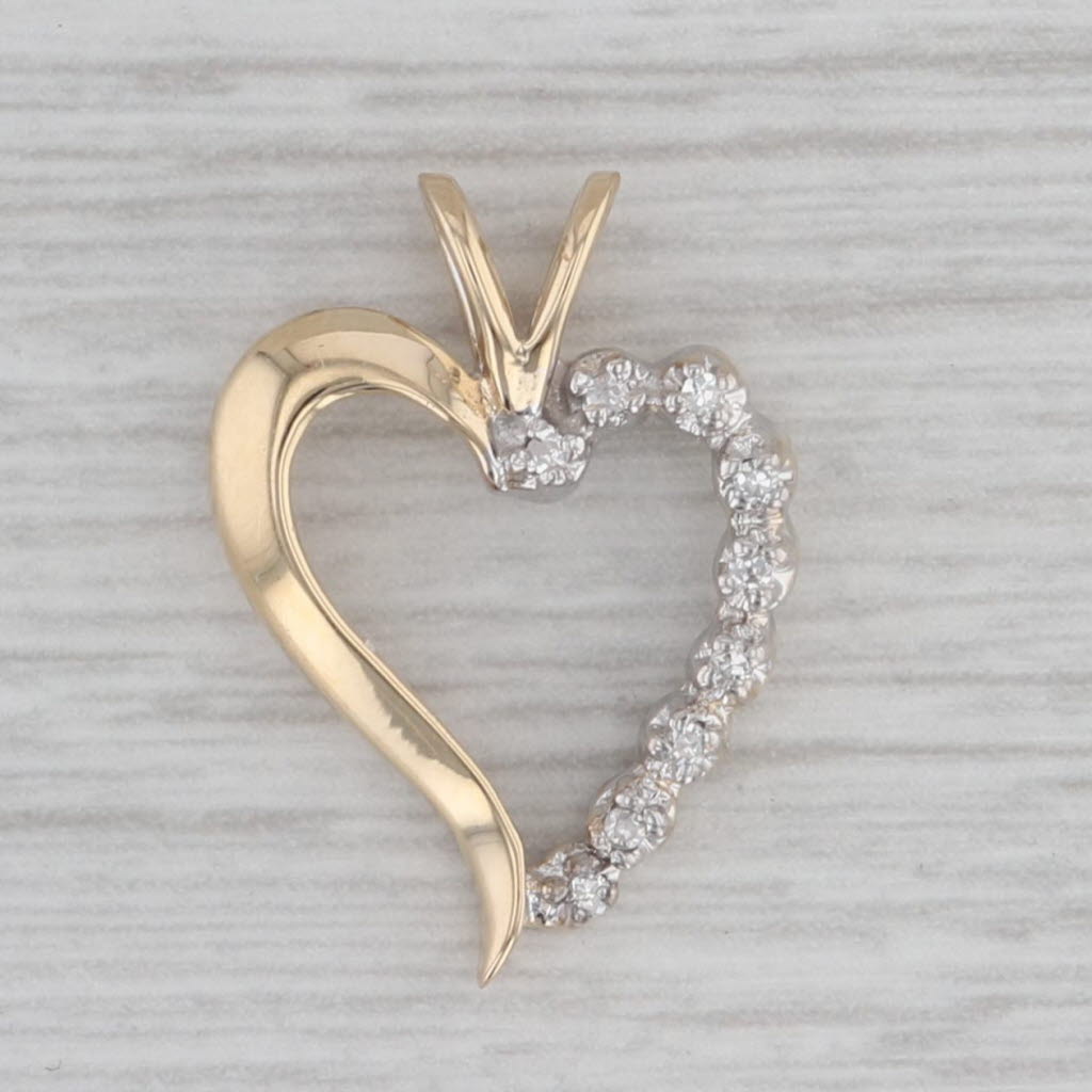Gray Small Diamond Open Heart 14K Yellow Gold