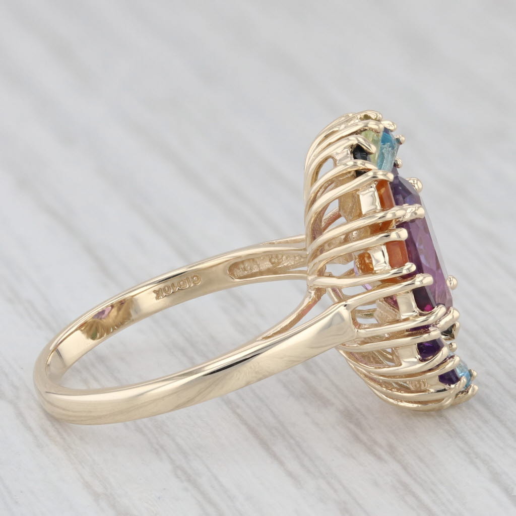 Light Gray Amethyst Multi Stone Rainbow Halo 10k Yellow Gold Size 8 Ring Cocktail