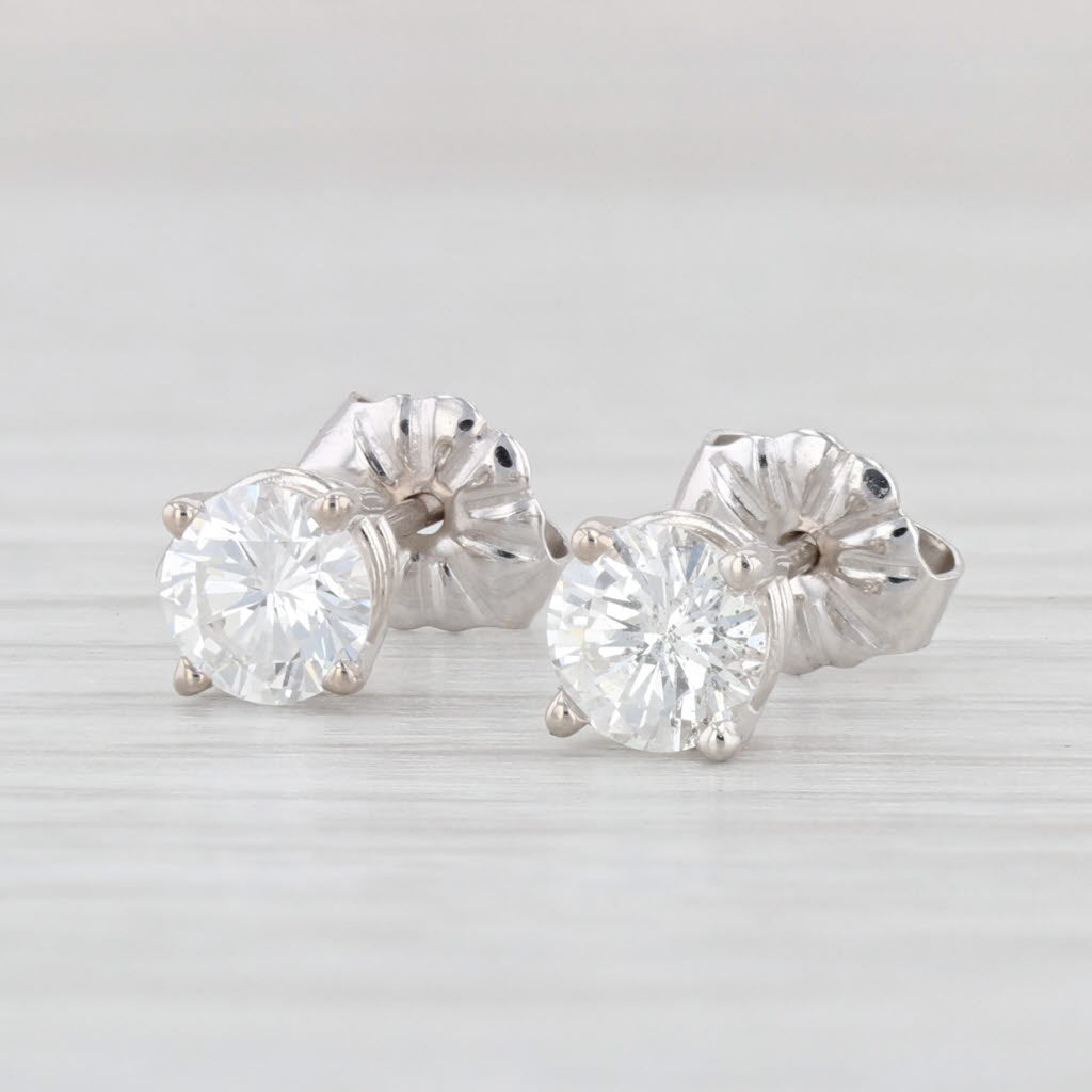 Light Gray 0.85ctw Round Diamond Solitaire Stud Earrings 14k White Gold