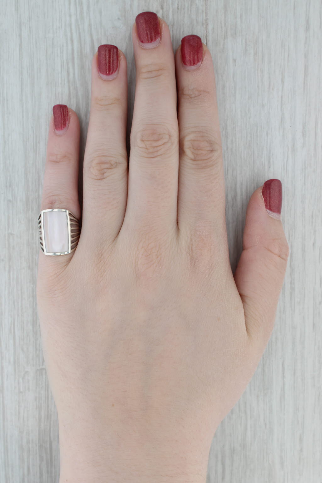 Gray Pink Mother of Pearl Ring Sterling Silver Size 5.75 Statement