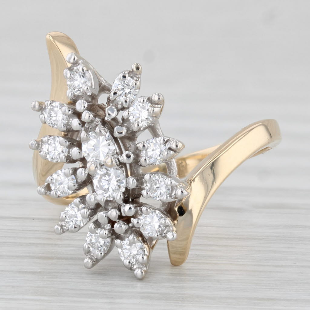 Light Gray 0.48ctw Vintage Cluster Diamond Ring 18k Gold Bypass Size 7