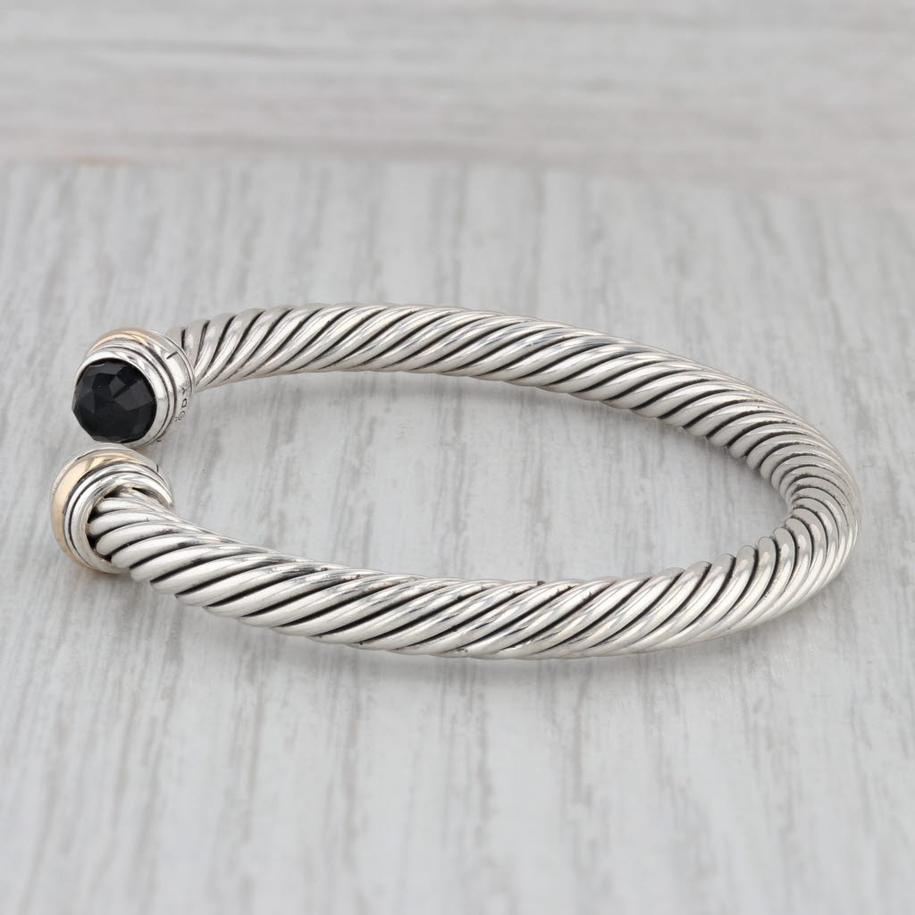 Gray David Yurman Onyx Cable Cuff Bracelet 6" 5mm Sterling Silver 14k Yellow Gold