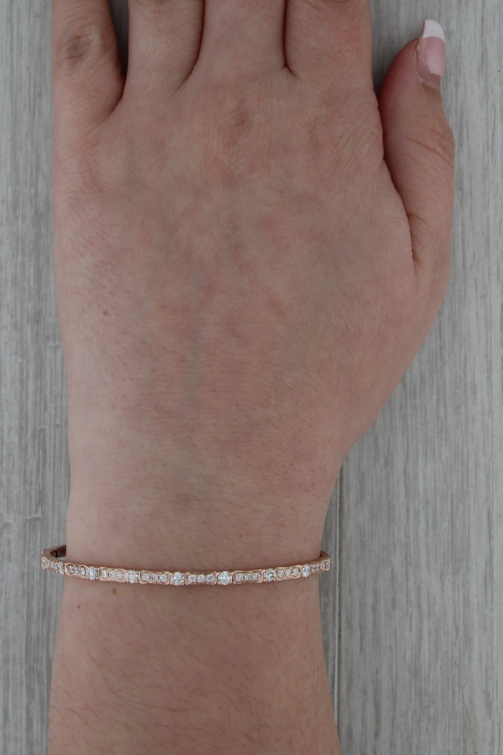 1.25ctw Diamond Bangle Bracelet 14k Rose Gold 6.75" Stackable