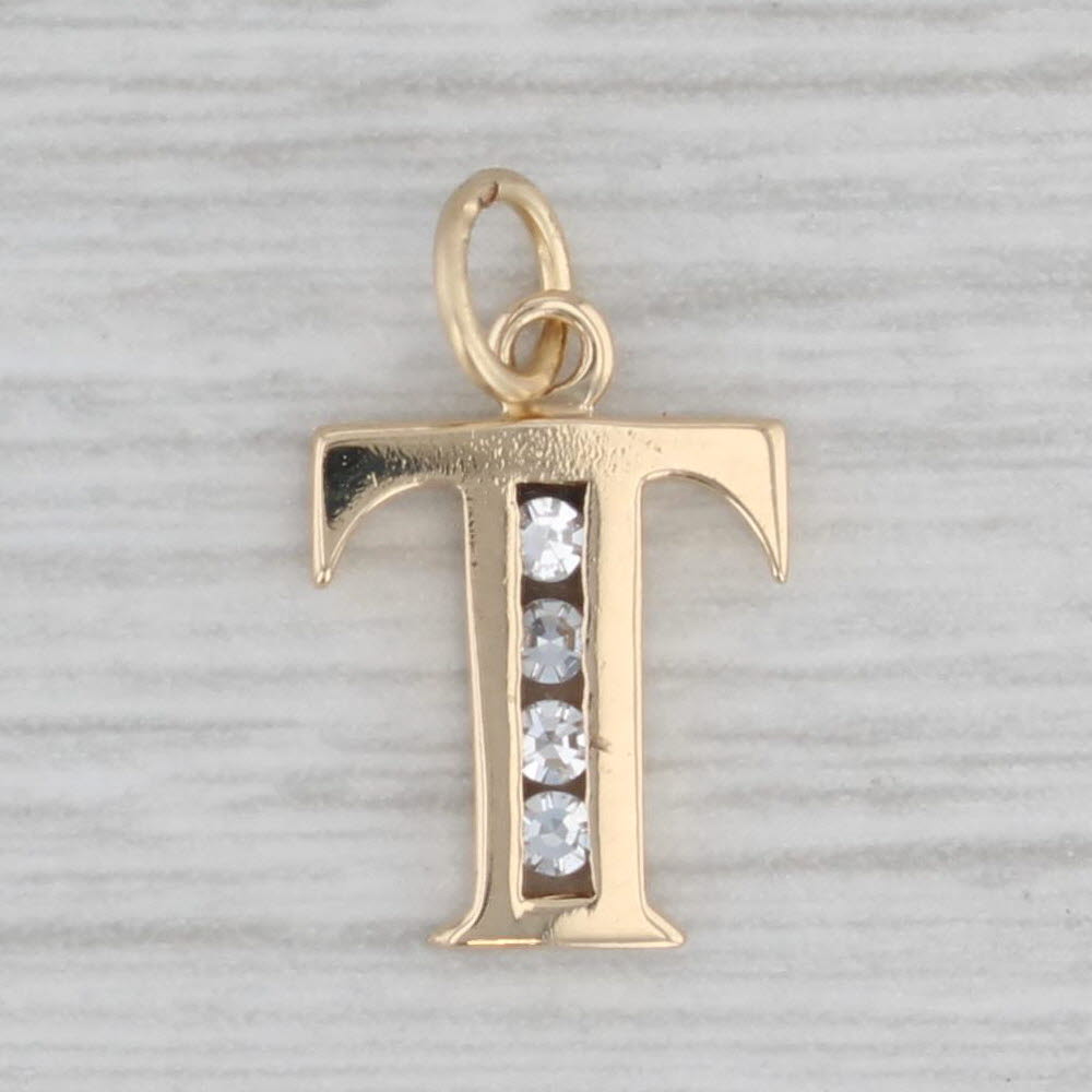 Gray Small Diamond Letter Initial T Pendant 14k Yellow Gold Charm