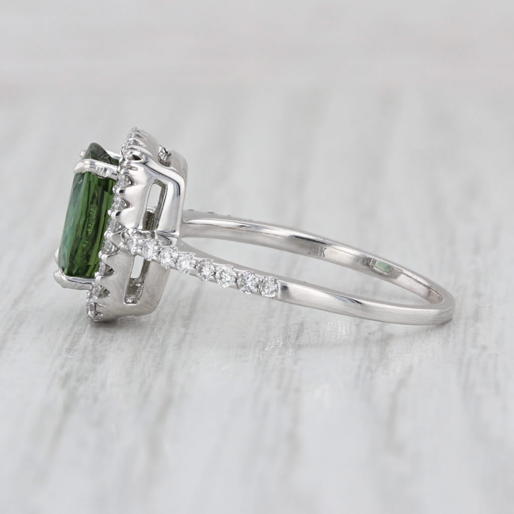 2.46ctw Green Tourmaline Diamond Halo Ring 14k White Gold Size 7.75