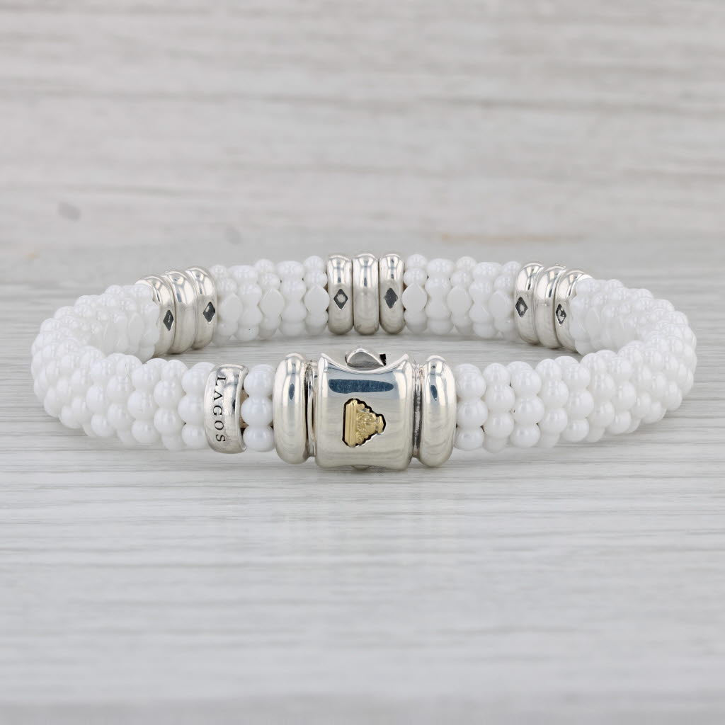 Gray Lagos Caviar 0.30ctw Diamond Ceramic Bead Bracelet Sterling Silver 18k Gold Bag