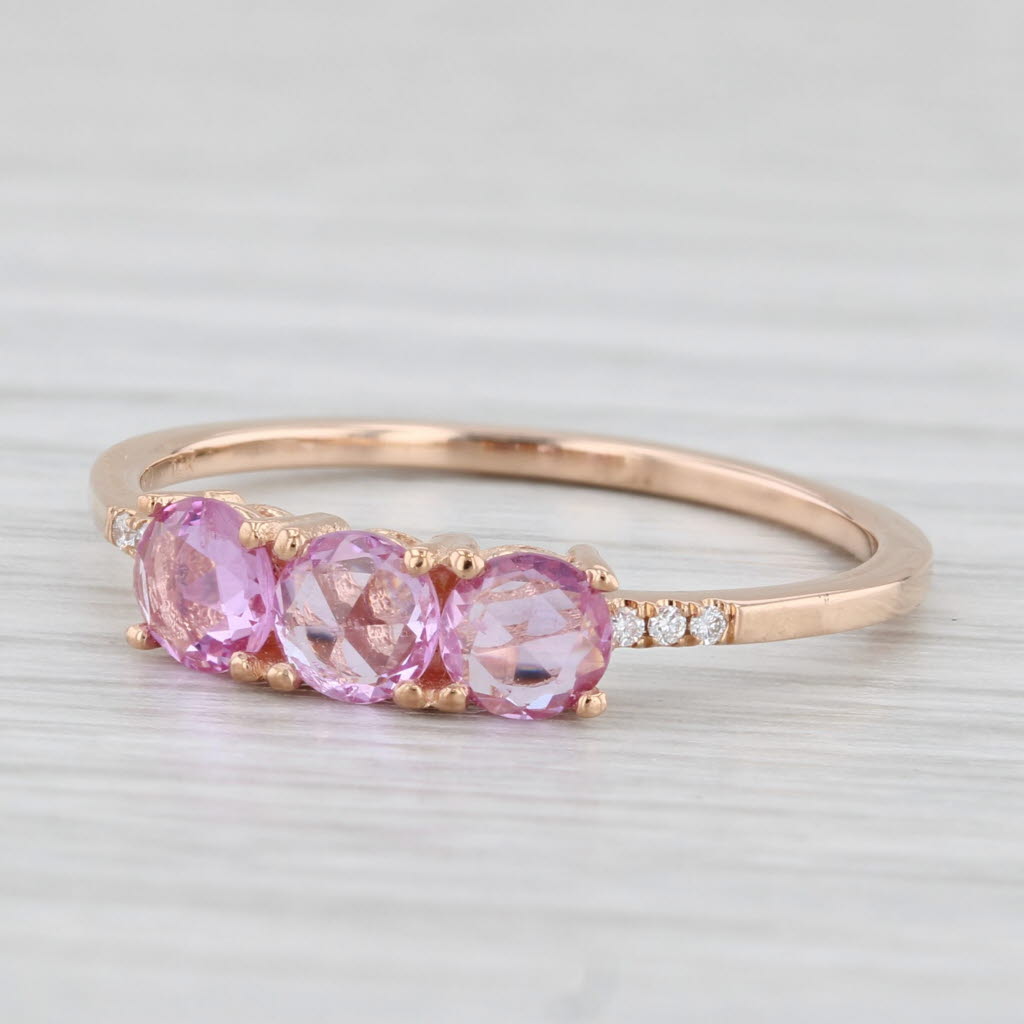 Light Gray 0.96ctw Pink Sapphire 3-Stone Ring 14k Rose Gold Diamond Accents Size 8.5