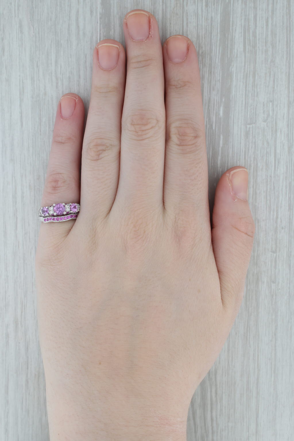 Dark Gray 2.02ctw Pink Sapphire Diamond Engagement Ring Wedding Band Set 14k White Gold
