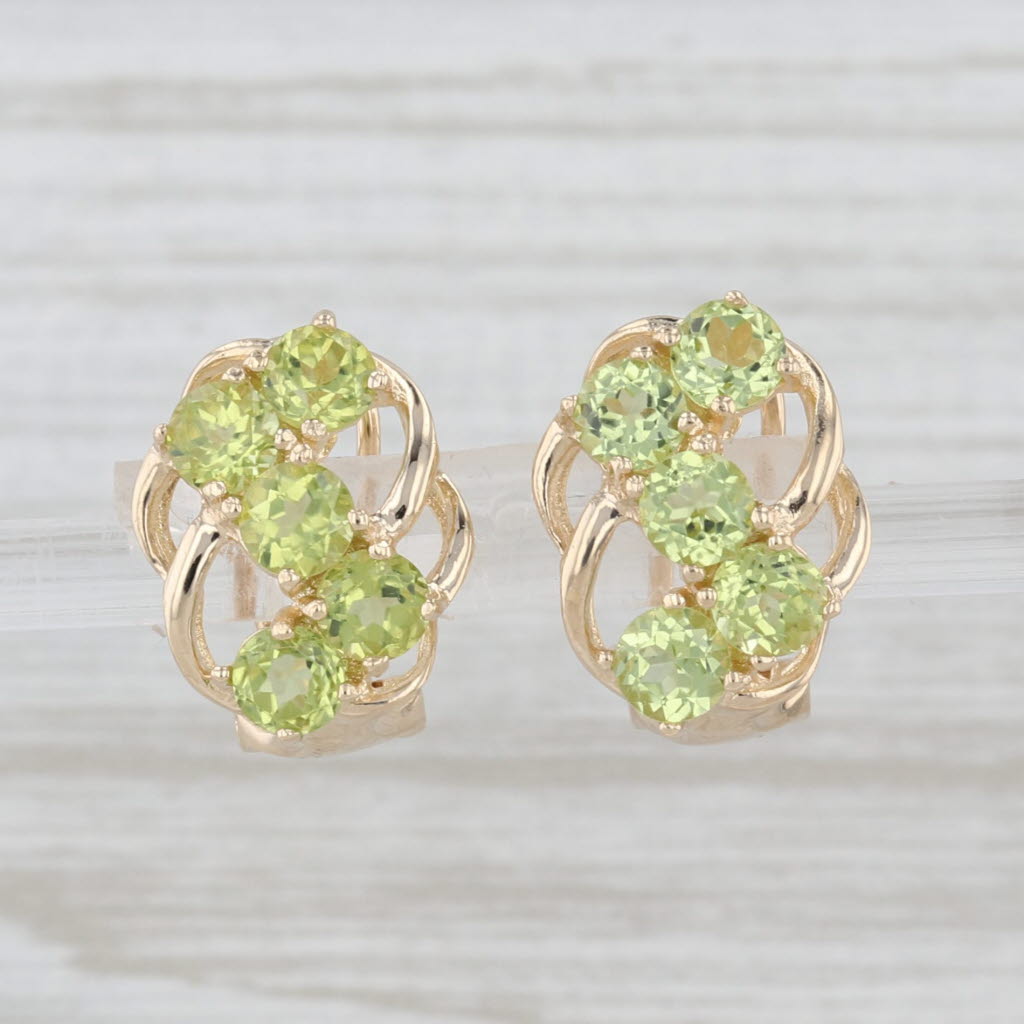 3ctw Peridot Journey Earrings 14k Yellow Gold Omega Back Pierced Drops