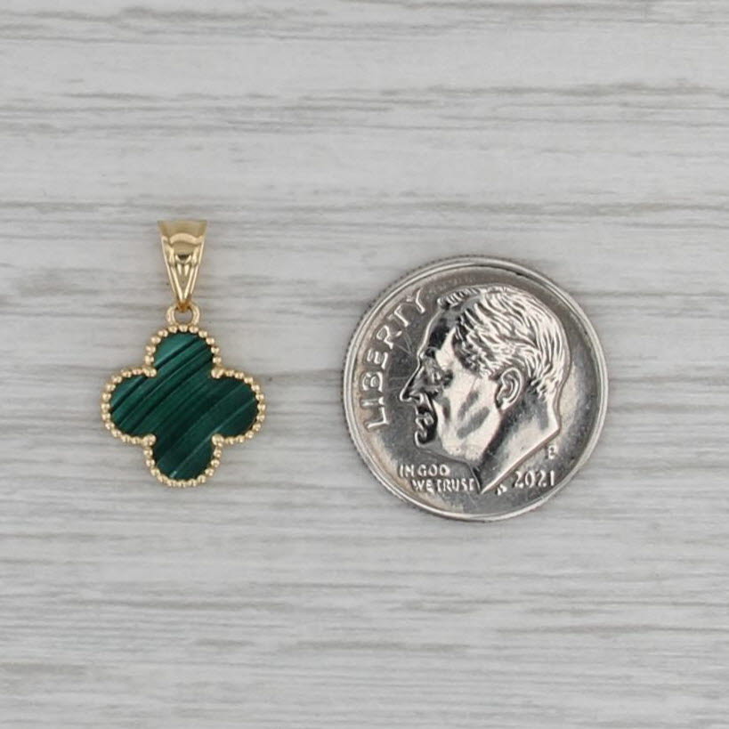 Malachite Clover Flower Pendant 14k Yellow Gold Small Drop Charm