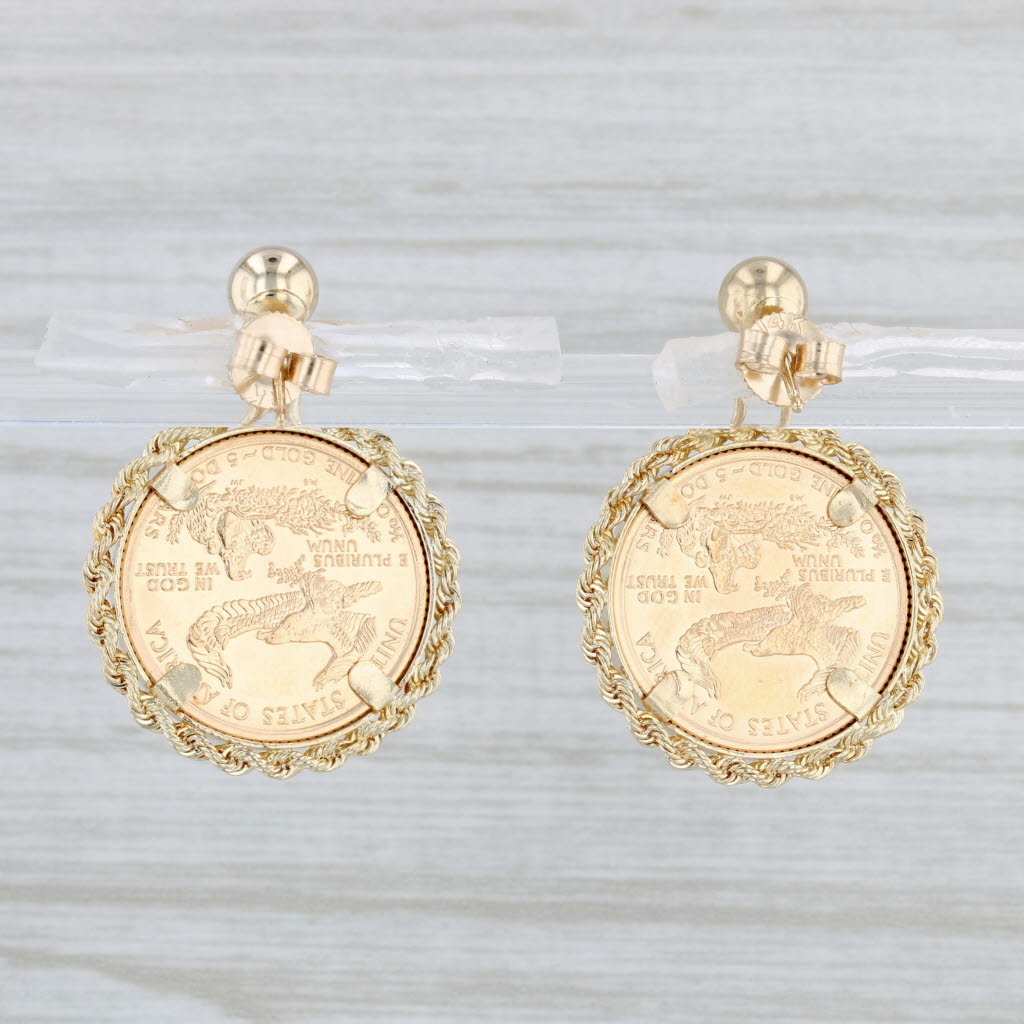 Light Gray 1994 Gold American Eagle Coin Earrings 14k 22k 1/10oz AGE Drops