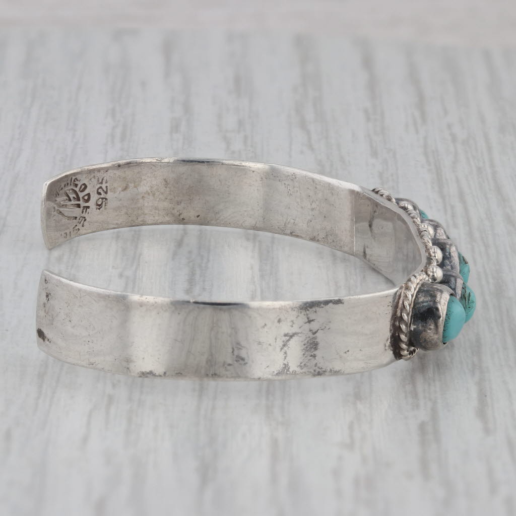 Gray Vintage Native American Glass Imitation Turquoise Sterling Silver Small AS IS